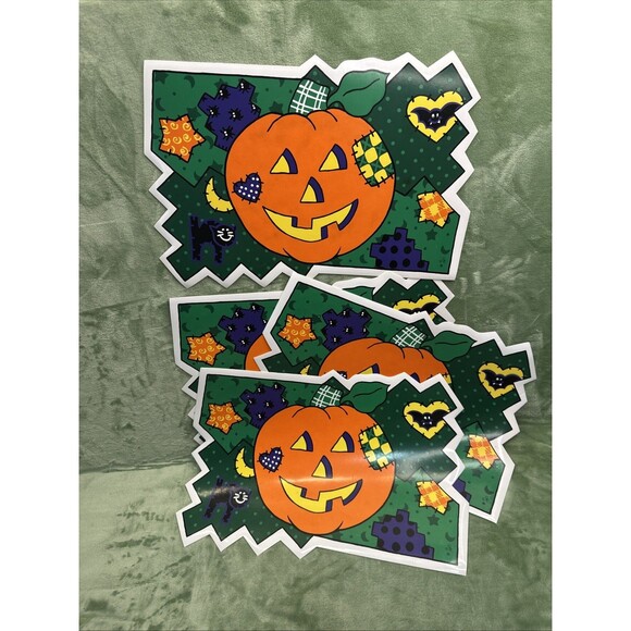 VTG Set of 4 Vinyl Halloween Placemat CSC Jack O Lantern Patchwork Bat Black Cat - Picture 9 of 11